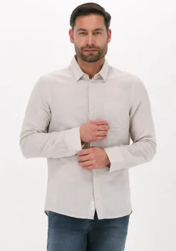 beige calvin klein casual overhemd cotton linen chest pocket shirt