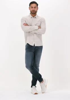 beige calvin klein casual overhemd cotton linen chest pocket shirt