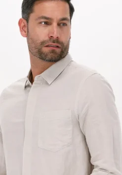 beige calvin klein casual overhemd cotton linen chest pocket shirt