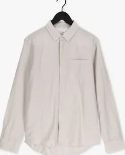 beige calvin klein casual overhemd cotton linen chest pocket shirt