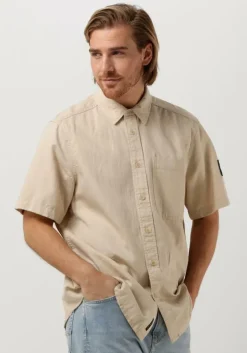 beige calvin klein casual overhemd linen ss shirt