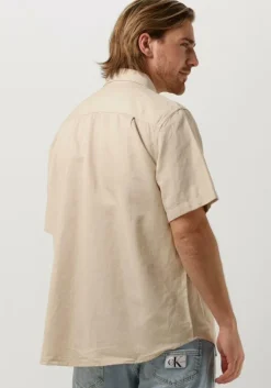 beige calvin klein casual overhemd linen ss shirt