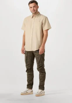 beige calvin klein casual overhemd linen cotton s/s shirt