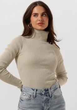 beige calvin klein coltrui woven label roll neck sweater