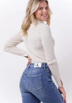 beige calvin klein trui ck tight roll neck sweater