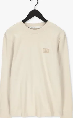 beige calvin klein trui shrunken badge ls waffle tee