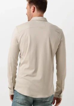 beige cast iron casual overhemd long sleeve shirt cf tec tone interlock jersey