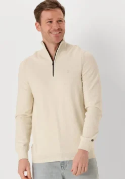 beige cast iron trui half zip collar cotton stretch