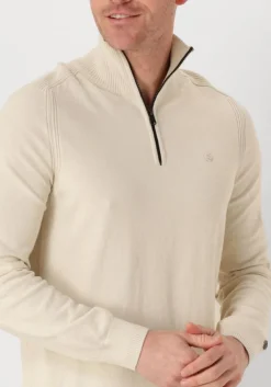 beige cast iron trui half zip collar cotton stretch