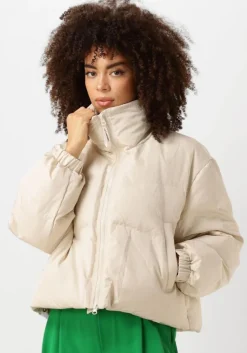 beige co'couture gewatteerde jas frosty crop purr jacket