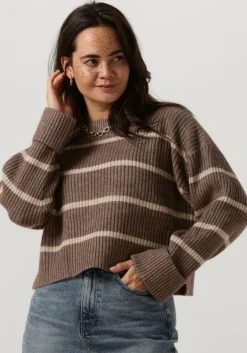 beige co'couture trui row stripe box crop knit