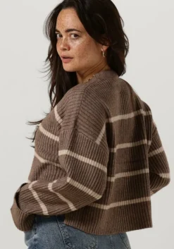 beige co'couture trui row stripe box crop knit