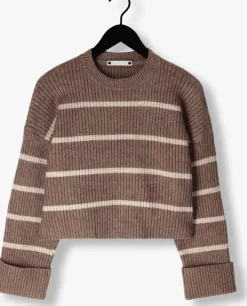 beige co'couture trui row stripe box crop knit