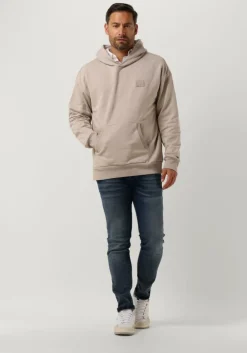 beige colourful rebel sweater uni patch dropped shoulder hoodie