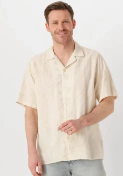 beige forét casual overhemd peer flower jacquard ss shirt