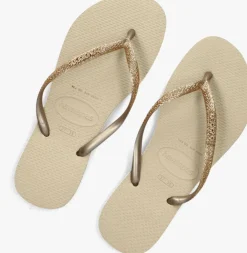 beige havaianas teenslippers slim glitter ii