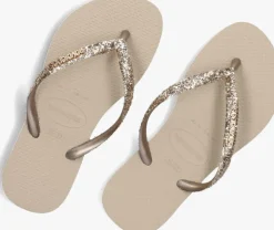 beige havaianas teenslippers kids slim glitter ii
