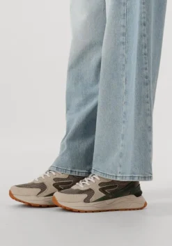 beige hub lage sneakers grid s48