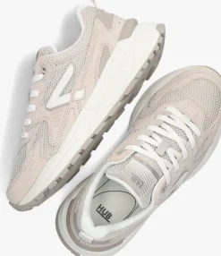 beige hub lage sneakers grid-w
