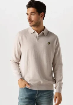 beige lyle & scott trui cotton merino long sleeve knitted polo