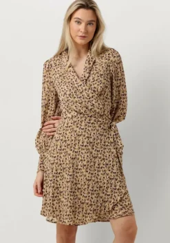 beige notre-v mini jurk short printed wrap dress