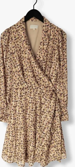 beige notre-v mini jurk short printed wrap dress