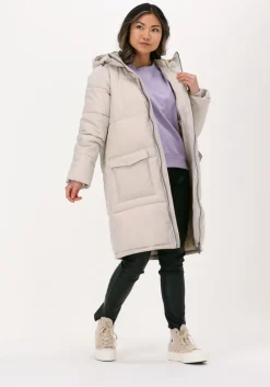 beige object gewatteerde jas objzhanna l/s long jacket noos
