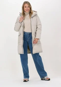 beige object gewatteerde jas objzhanna l/s long jacket noos