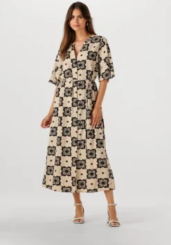 beige object midi jurk objella re 2/4 midi dress 138