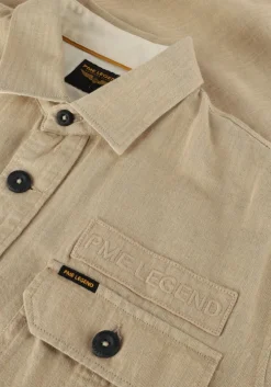 beige pme legend casual overhemd long sleeve shirt ctn/linen 2 tone herringbone