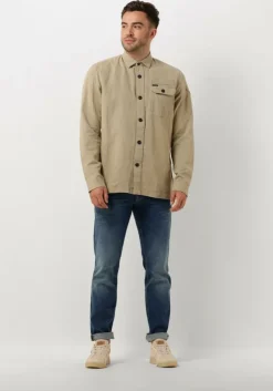 beige pme legend casual overhemd long sleeve shirt ctn/linen 2 tone herringbone