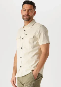 beige pme legend casual overhemd short sleeve shirt slub cotton
