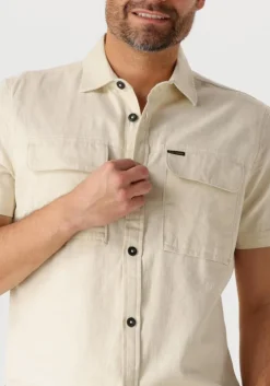 beige pme legend casual overhemd short sleeve shirt slub cotton