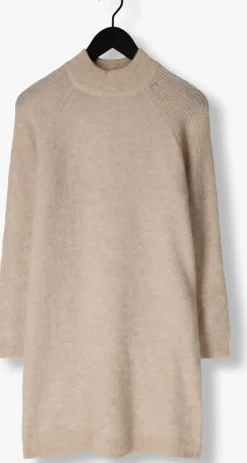 beige selected femme mini jurk slflulu ls high neck knit dress