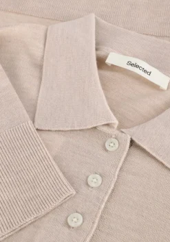 beige selected femme tops & t-shirts slfthea ls knit merino collar neck