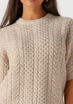 beige selected femme trui slfnelly 2/4 knit o-neckda