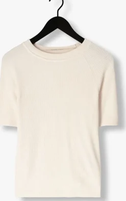 beige selected femme t-shirt slfelinna new ss knit top