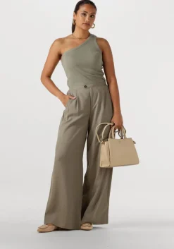 beige selected femme wijde broek slfnatuk mw wide pleated pant