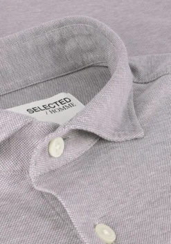 beige selected homme casual overhemd slhslimbond-pique knit-shirt ls b