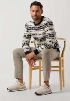 beige selected homme trui faroe ls knit fair isle crew