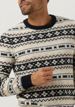 beige selected homme trui faroe ls knit fair isle crew