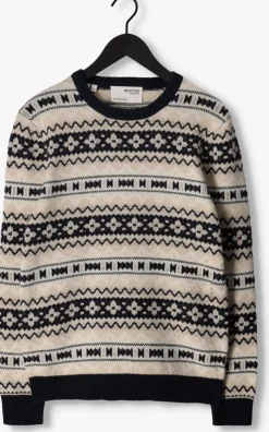 beige selected homme trui faroe ls knit fair isle crew