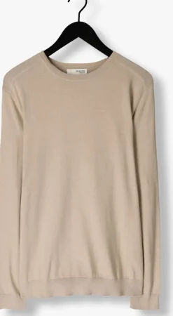 beige selected homme trui slhberg crew neck noos