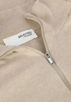 beige selected homme trui slhberg half zip cardigan noos