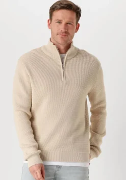 beige selected homme trui slhtheo ls knit structure half zip