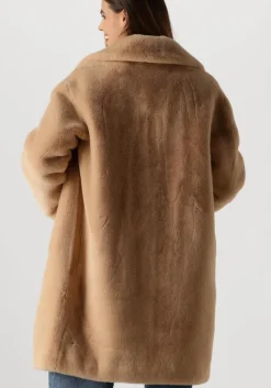 beige stand studio faux fur jas camille cocoon coat