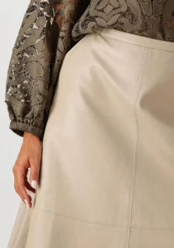 beige summum midirok skirt faux leather