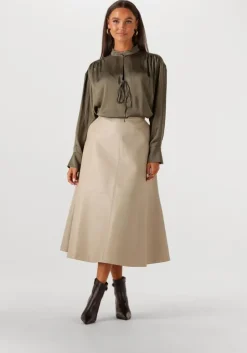 beige summum midirok skirt faux leather