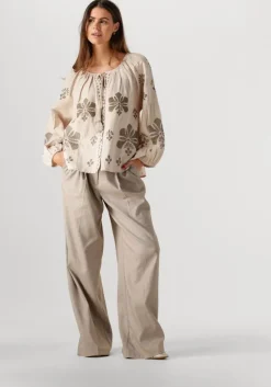 beige summum pantalon trousers wide linen blend twill