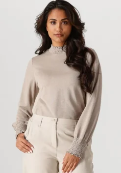 beige summum top smocked top fine lurex jersey